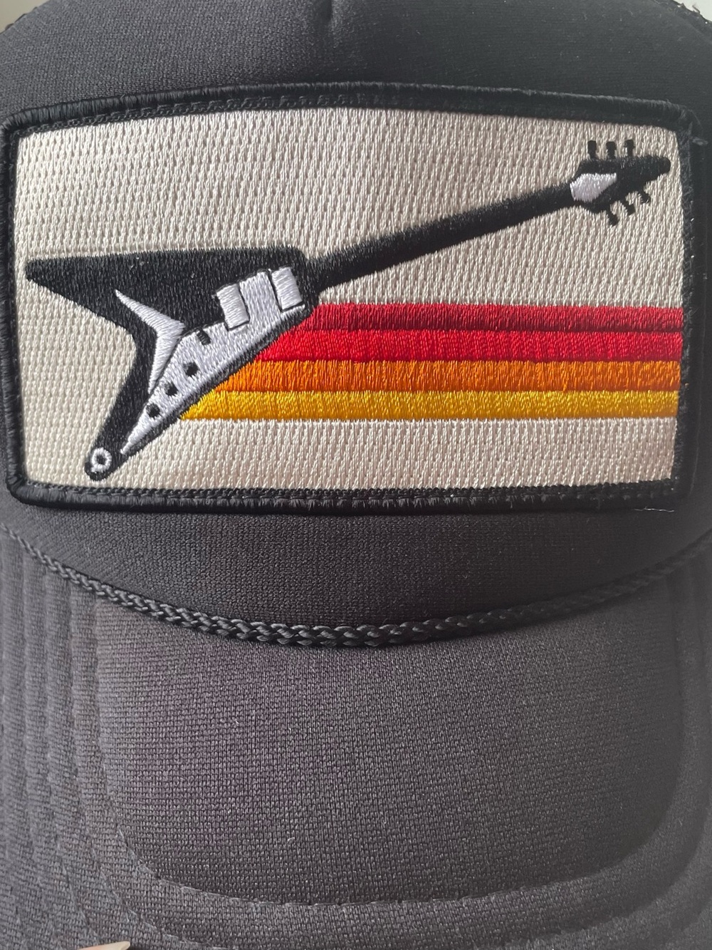 Aviator Nation Black Trucker Hat Guitar Patch Retro Stripes Rare Limited Edition - Picture 3 of 11